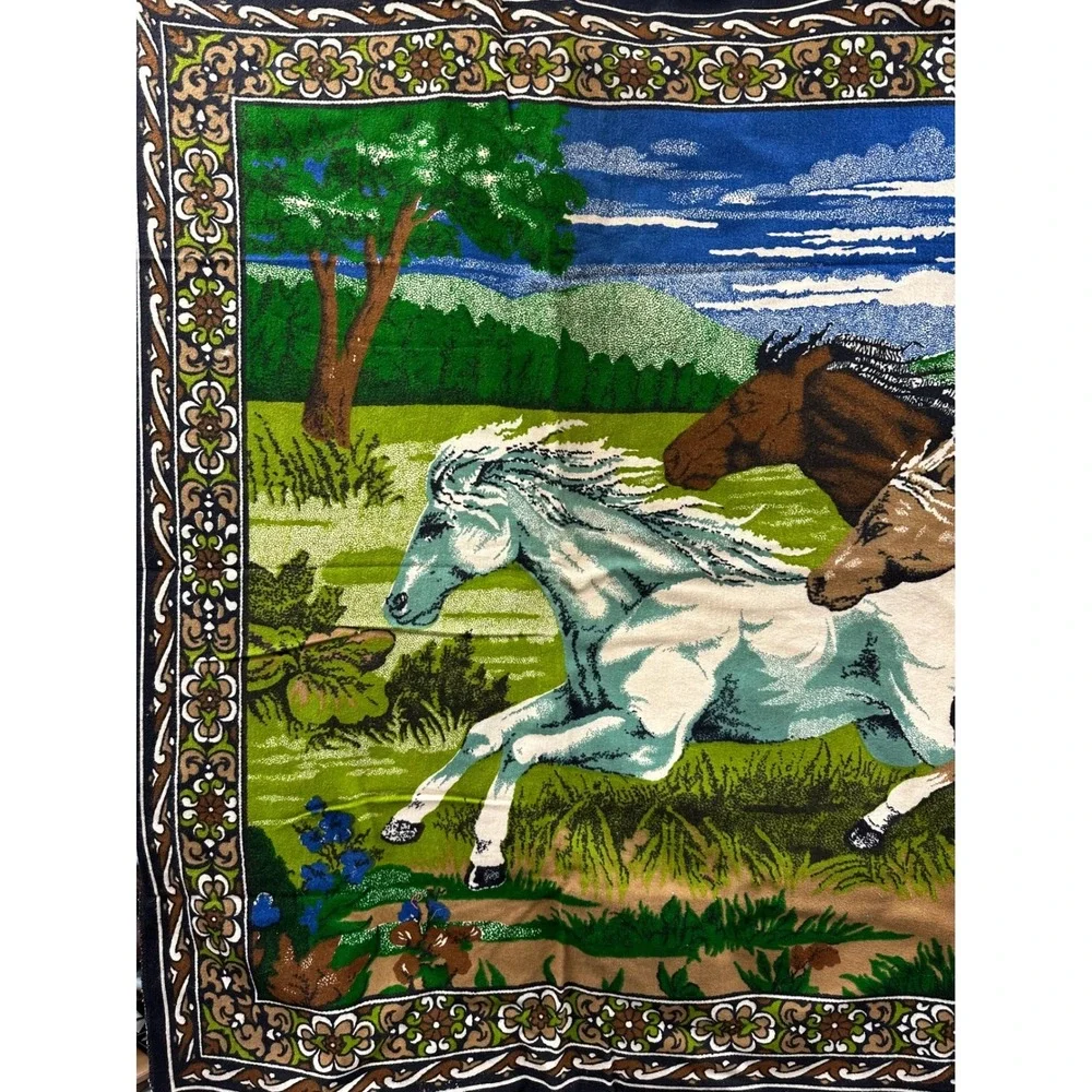 Vintage Turkish Cotton Horse Scene Wall Tapestry 39.5